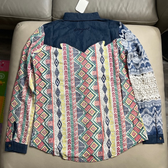 NWT - Desigual Women’s Patchwork Embroidered Long Sleeve Shirt - Size L - Picture 10 of 15